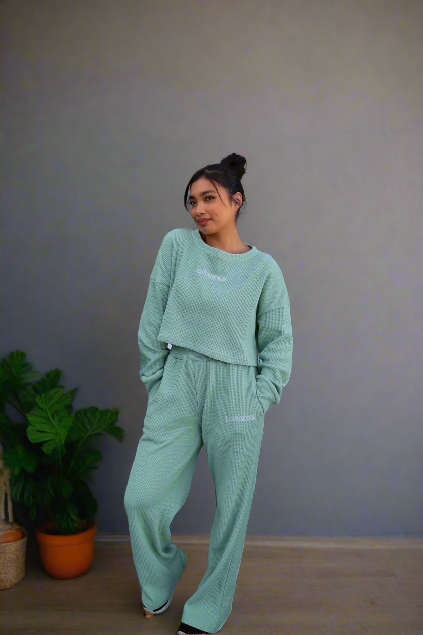 Cozy Mint Waffle Pants