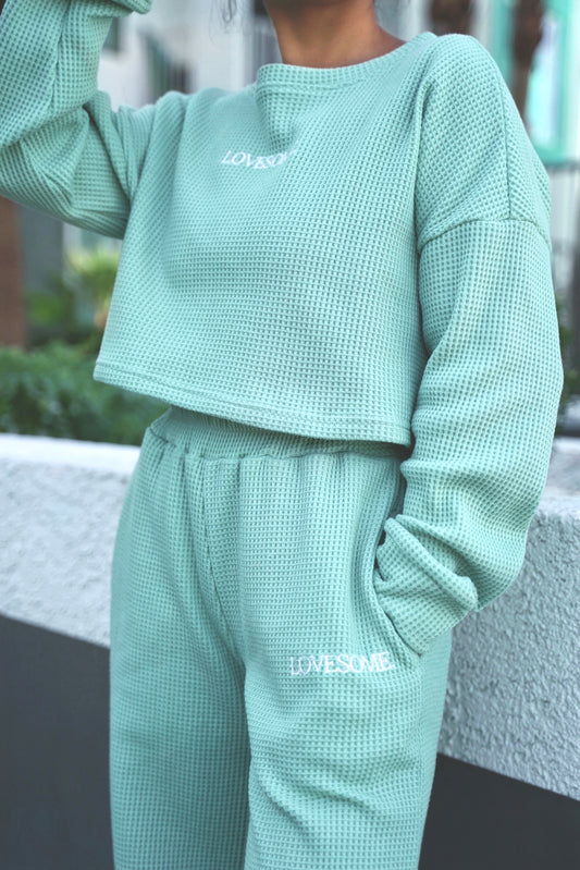 Cozy Mint Cropped Waffle Top