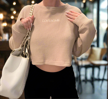 Brown Sugar Latte Cropped Waffle Top